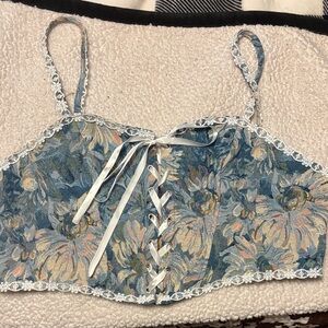 SHEIN Blue Floral Lace-Up Camisole